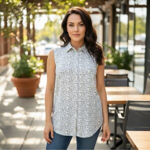 LOFT Floral Sleeveless Button-Front Blouse Women’s Size XL